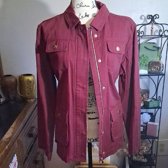 NWT DRAPER JAMES Women's Burgundy Twill Field Jacket Size XL - Picture 1 of 10